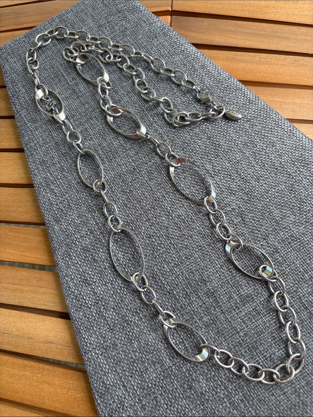 Guess Silver-Tone Oval Link Long Necklace